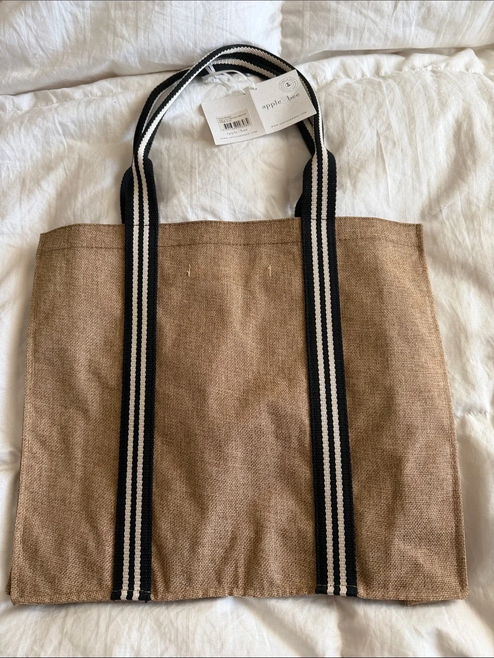 NWT Apple & Bee for Neiman Marcus Jute Tote Bag Large Burlap Beach